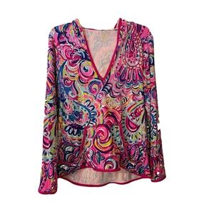 🩷 Lilly Pulitzer Gabi Luxletic Popover Hoodie, Psychedelic Sunshine, Med, GUC!